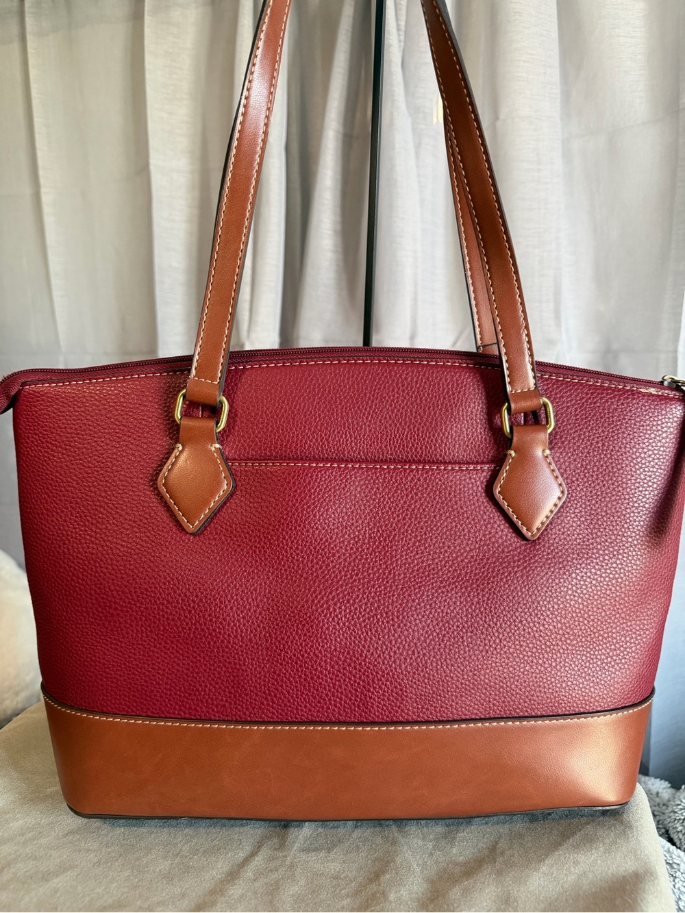 St. John's Bay Burgundy and Brown Two-Tone Tote EUC - Picture 5 of 11